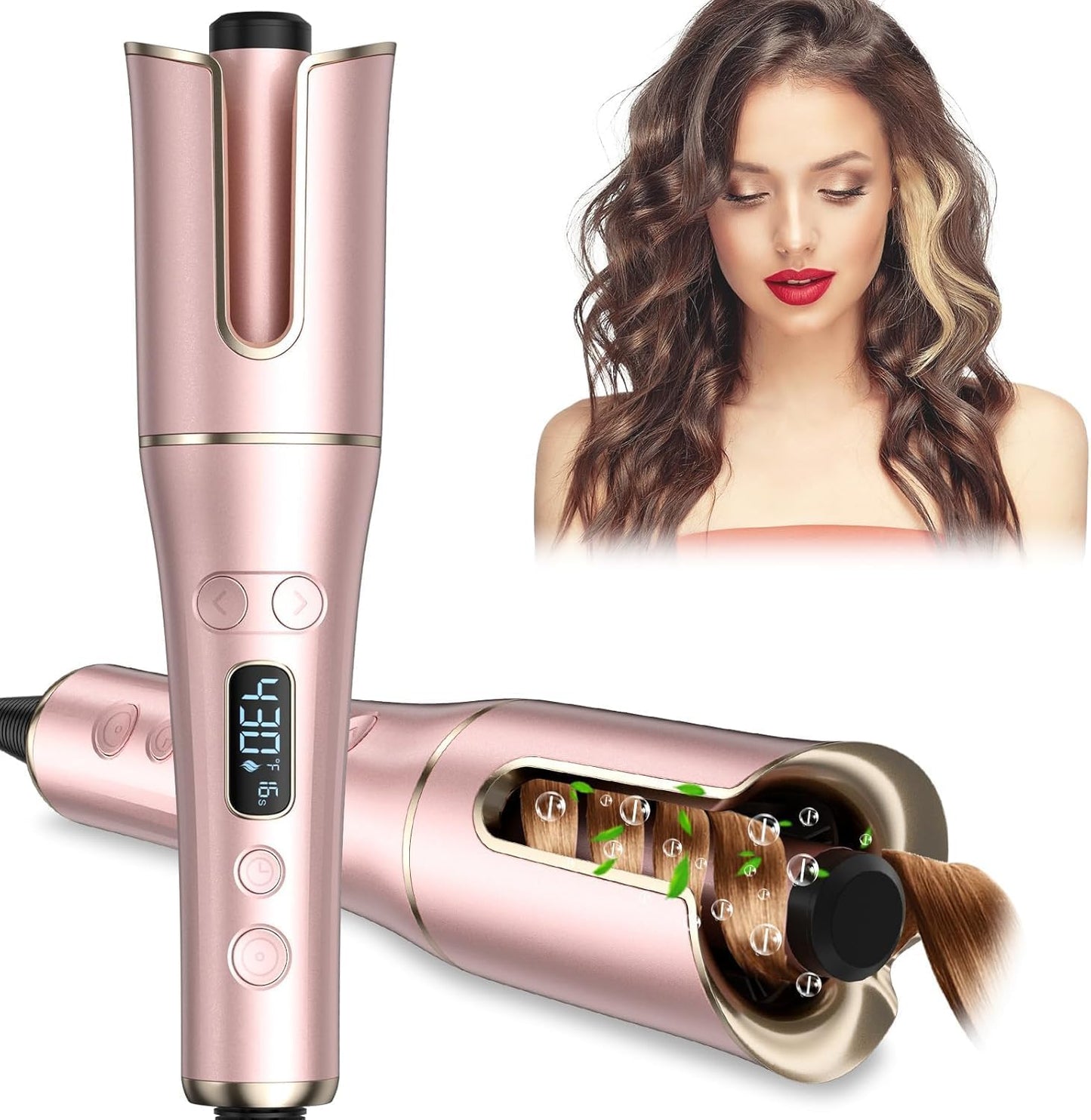 Automatic Curling Iron, Auto Hair Curler Wand with 4 Temperatures & 3 Timers & LCD Display, Curling Iron with 1" Large Rotating Barrel, Dual Voltage Auto Shut-Off Spin Iron for Hair Styling