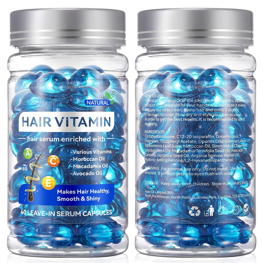 2 Pack Hair Vitamin Serum Capsule, Hair Treatment Serum, Leave-in Anti Frizz Conditioner with Vitamins A, C, E & Pro B5, Safe for All Hair, for Women & Men-80 Capsules